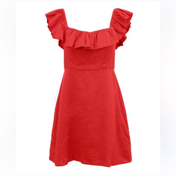 Honorine Dresses & Skirts - HONORINE Fluter Sleeve Cotton and Linen Blend Mini Dress in Orange Red M